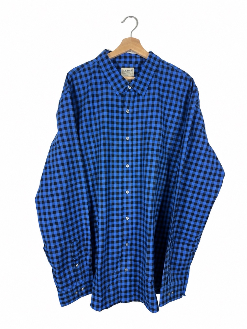 NWT L.L. Bean Men's Gingham Shirt Button Down Wrinkle-Free Size XXL Tall Blue
